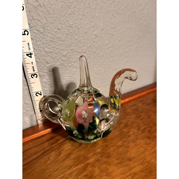 Joe Rice - St. Clair Glass Teapot Paperweight Ring Holder Pastel Spring‎ Flowers - Picture 2 of 3